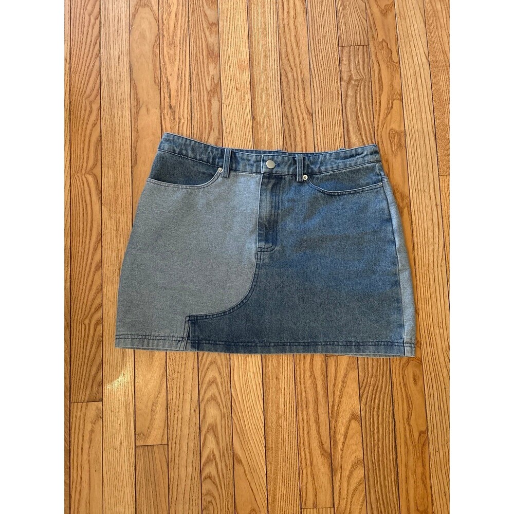 Womens two tone denim mini skirt blue Y2K abstract colorblock cotton teens